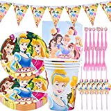 Juego de 41 piezas de suministros para fiestas de princesas, suministros para fiestas de princesas, decoraciones de mesa, juego de fiesta para cumpleaños de niña bebé, suministros para fiestas de 6 personas, pancarta, tazas, platos